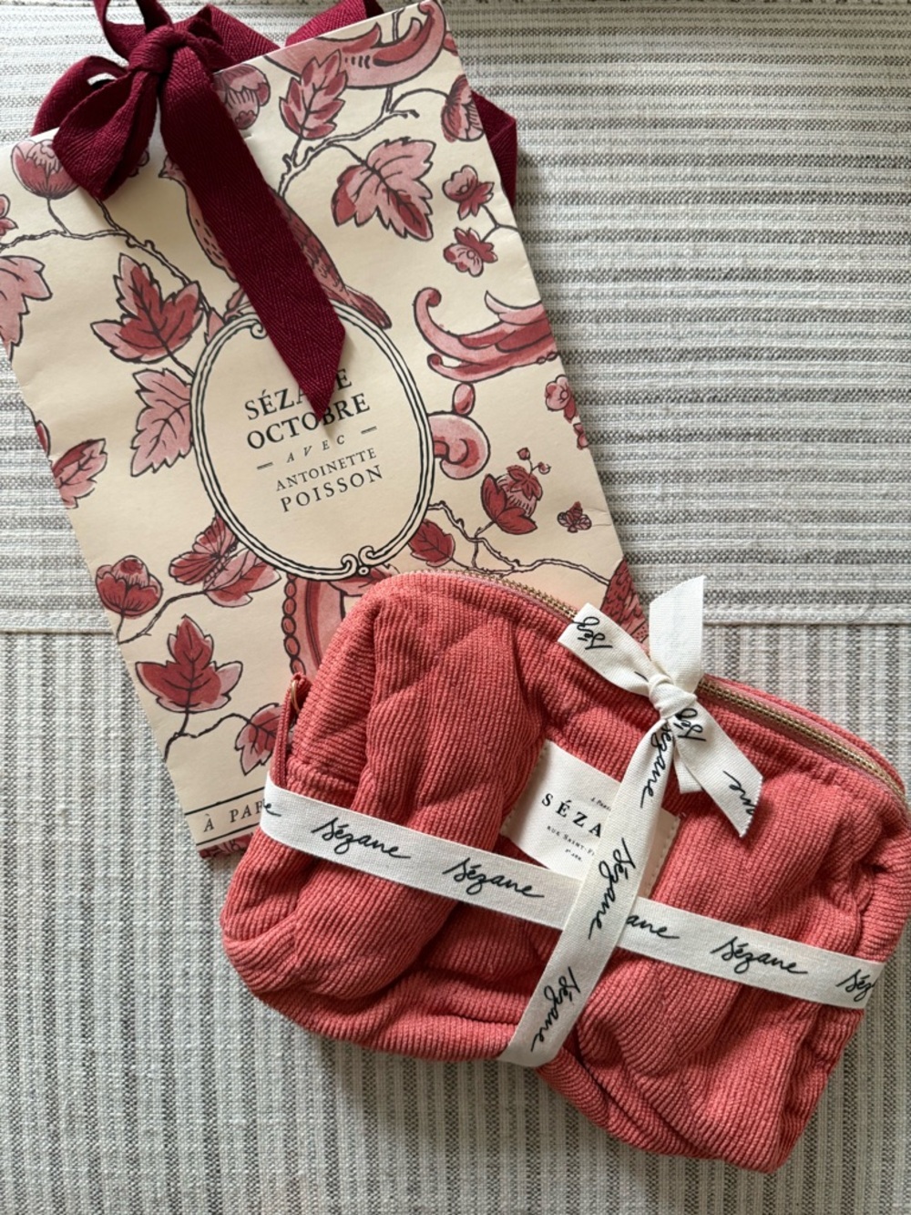 Sézane Quilted Pink Pouch with Floral Gift Bag